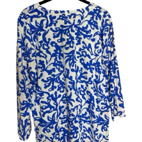 Barbara Gerwit Blue White Coral Print Tunic Top Small - Picture 9 of 10